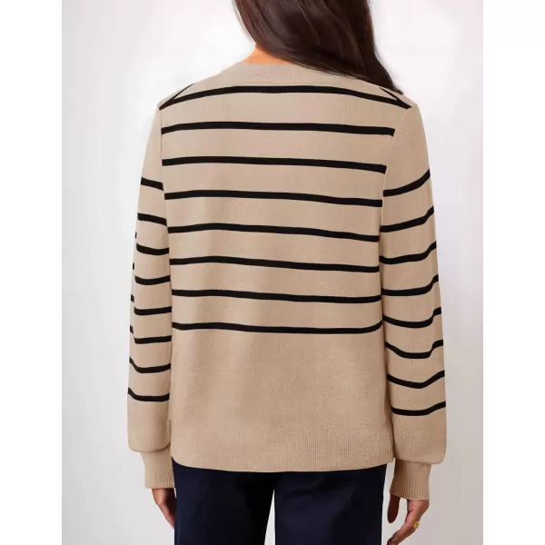 imageZESICA Womens Striped Cardigan Sweaters 2024 Fall Long Sleeve Open Front Button Down Knit Outerwear Coat Trendy ClothesOatmeal
