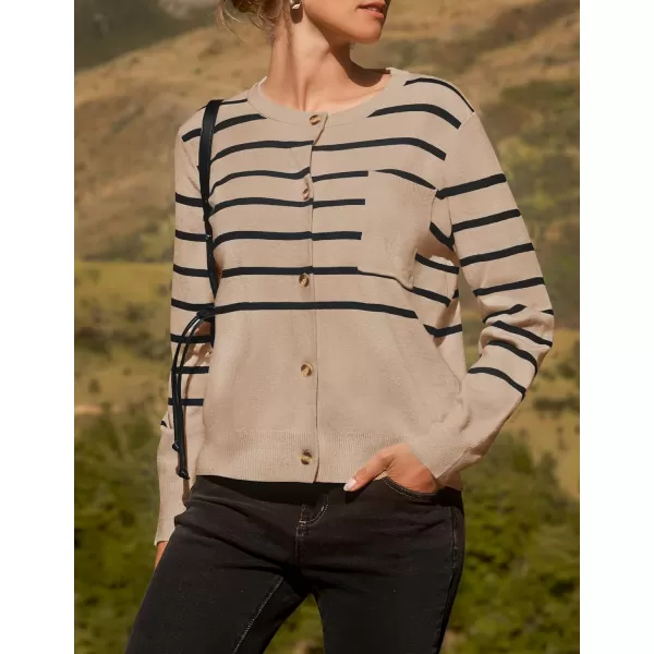 imageZESICA Womens Striped Cardigan Sweaters 2024 Fall Long Sleeve Open Front Button Down Knit Outerwear Coat Trendy ClothesOatmeal