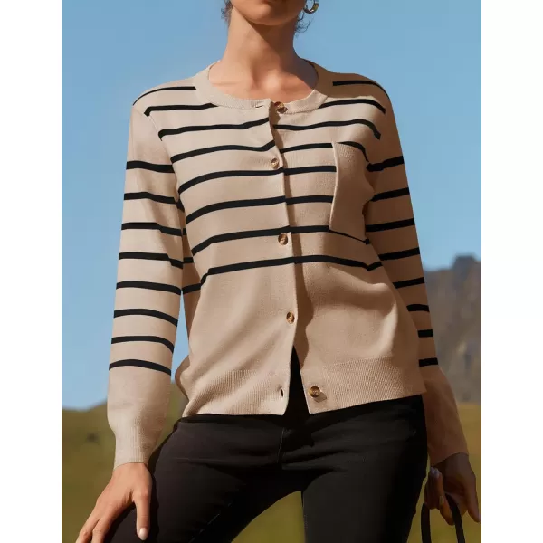 imageZESICA Womens Striped Cardigan Sweaters 2024 Fall Long Sleeve Open Front Button Down Knit Outerwear Coat Trendy ClothesOatmeal