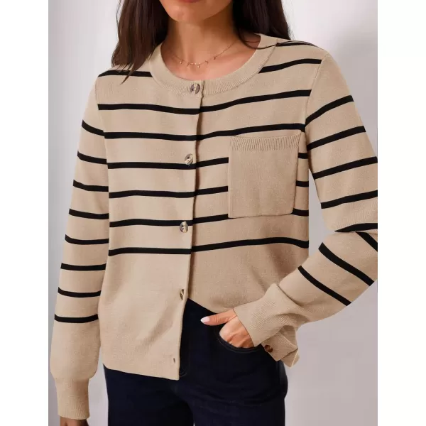 imageZESICA Womens Striped Cardigan Sweaters 2024 Fall Long Sleeve Open Front Button Down Knit Outerwear Coat Trendy ClothesOatmeal