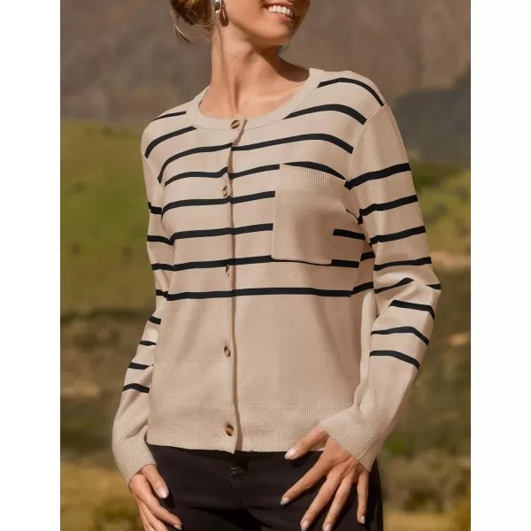 imageZESICA Womens Striped Cardigan Sweaters 2024 Fall Long Sleeve Open Front Button Down Knit Outerwear Coat Trendy ClothesOatmeal