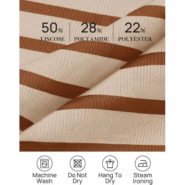 imageZESICA Womens Striped Sweaters 2024 Casual Long Sleeve Mock Neck Contrast Color Comfy Loose Knit Pullover TopsBrown