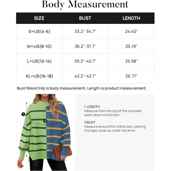 imageZESICA Womens Striped Sweaters 2024 Casual Long Sleeve Mock Neck Contrast Color Comfy Loose Knit Pullover TopsGreen
