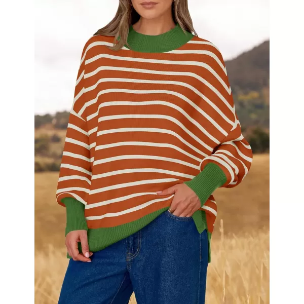 imageZESICA Womens Striped Sweaters 2024 Casual Long Sleeve Mock Neck Contrast Color Comfy Loose Knit Pullover TopsOrange