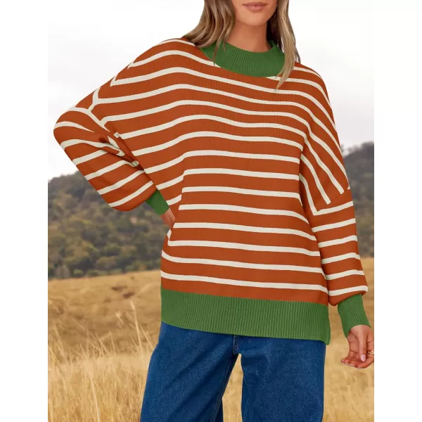 imageZESICA Womens Striped Sweaters 2024 Casual Long Sleeve Mock Neck Contrast Color Comfy Loose Knit Pullover TopsOrange