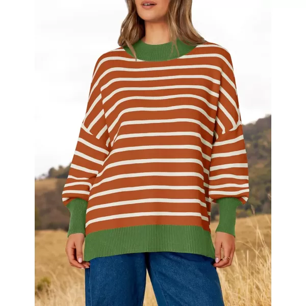 imageZESICA Womens Striped Sweaters 2024 Casual Long Sleeve Mock Neck Contrast Color Comfy Loose Knit Pullover TopsOrange