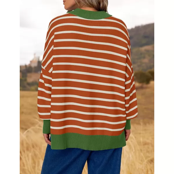imageZESICA Womens Striped Sweaters 2024 Casual Long Sleeve Mock Neck Contrast Color Comfy Loose Knit Pullover TopsOrange