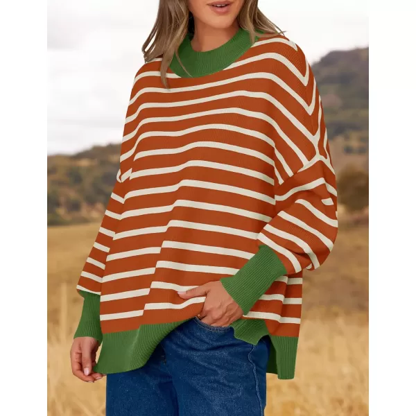 imageZESICA Womens Striped Sweaters 2024 Casual Long Sleeve Mock Neck Contrast Color Comfy Loose Knit Pullover TopsOrange