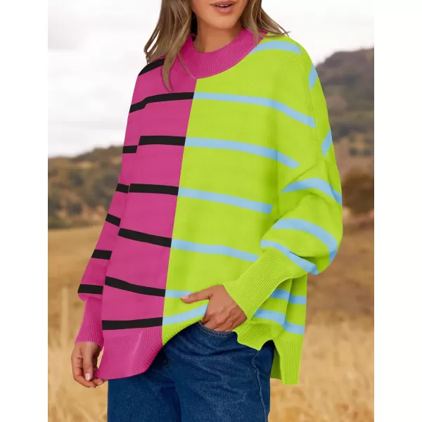 imageZESICA Womens Striped Sweaters 2024 Casual Long Sleeve Mock Neck Contrast Color Comfy Loose Knit Pullover TopsRose
