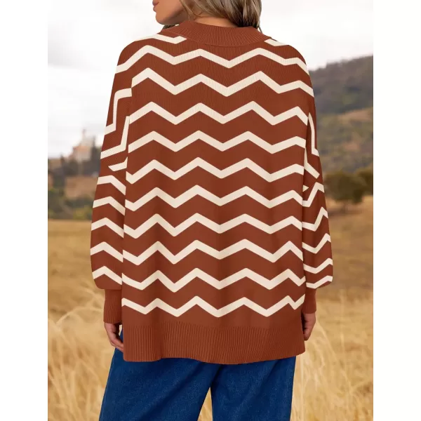imageZESICA Womens Striped Sweaters 2024 Casual Long Sleeve Mock Neck Contrast Color Comfy Loose Knit Pullover TopsRust