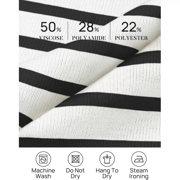imageZESICA Womens Striped Sweaters 2024 Casual Long Sleeve Mock Neck Contrast Color Comfy Loose Knit Pullover TopsWhite