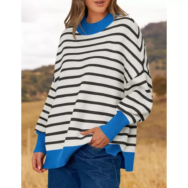 imageZESICA Womens Striped Sweaters 2024 Casual Long Sleeve Mock Neck Contrast Color Comfy Loose Knit Pullover TopsWhite
