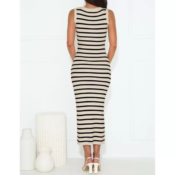 imageZESICA Womens Summer Square Neck Bodycon Midi Dresses 2024 Casual Sleeveless Ribbed Knit Striped Beach Vacation Long DressApricot