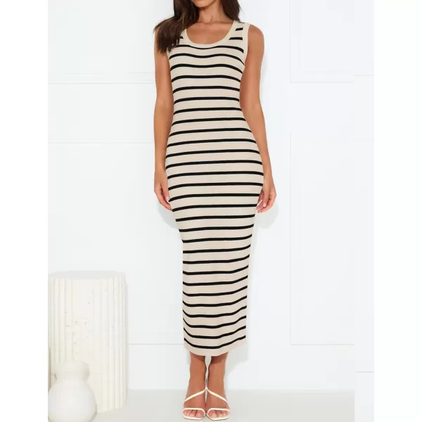 imageZESICA Womens Summer Square Neck Bodycon Midi Dresses 2024 Casual Sleeveless Ribbed Knit Striped Beach Vacation Long DressApricot