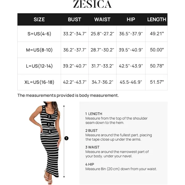 imageZESICA Womens Summer Square Neck Bodycon Midi Dresses 2024 Casual Sleeveless Ribbed Knit Striped Beach Vacation Long DressBlack
