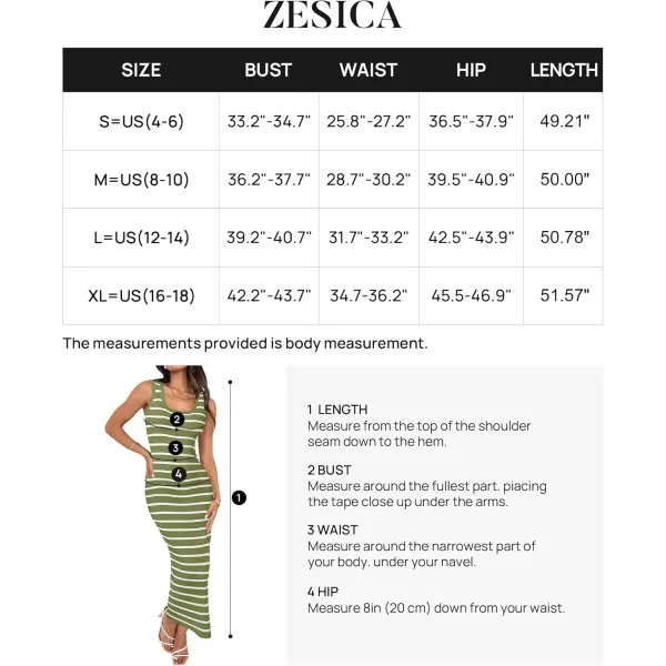 imageZESICA Womens Summer Square Neck Bodycon Midi Dresses 2024 Casual Sleeveless Ribbed Knit Striped Beach Vacation Long DressOlivegreen
