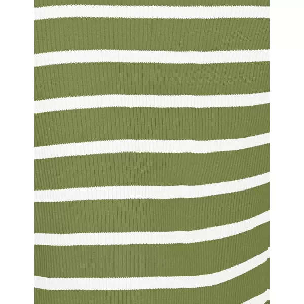 imageZESICA Womens Summer Square Neck Bodycon Midi Dresses 2024 Casual Sleeveless Ribbed Knit Striped Beach Vacation Long DressOlivegreen