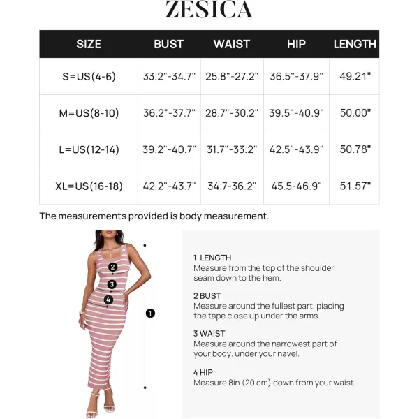 imageZESICA Womens Summer Square Neck Bodycon Midi Dresses 2024 Casual Sleeveless Ribbed Knit Striped Beach Vacation Long DressPink