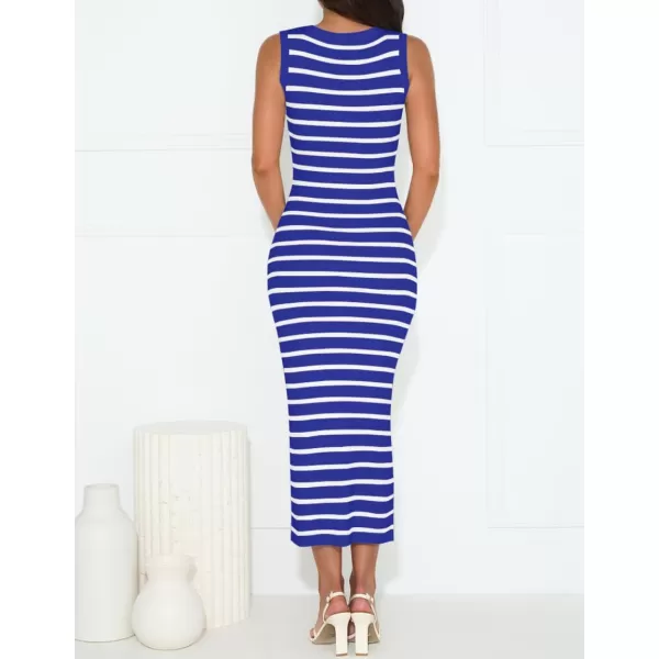imageZESICA Womens Summer Square Neck Bodycon Midi Dresses 2024 Casual Sleeveless Ribbed Knit Striped Beach Vacation Long DressRoyalblue