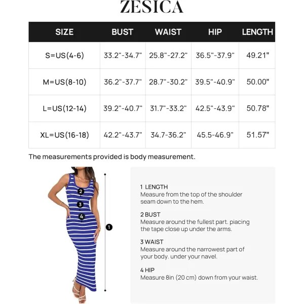 imageZESICA Womens Summer Square Neck Bodycon Midi Dresses 2024 Casual Sleeveless Ribbed Knit Striped Beach Vacation Long DressRoyalblue