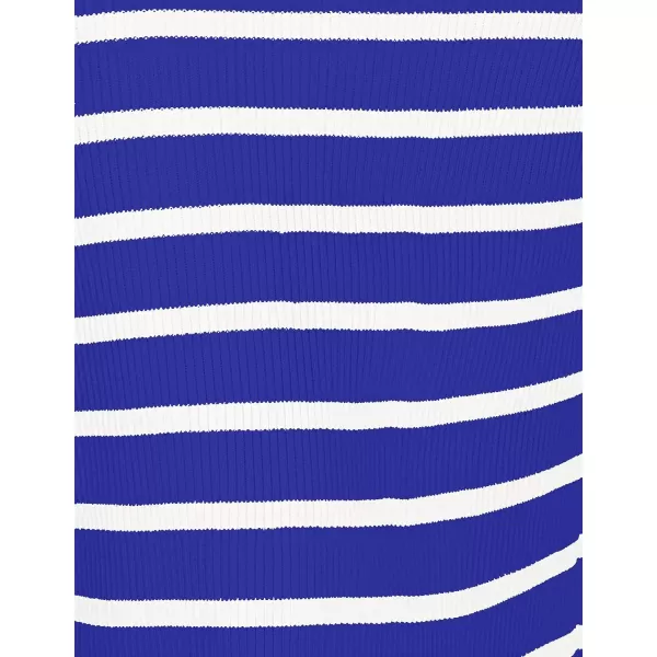imageZESICA Womens Summer Square Neck Bodycon Midi Dresses 2024 Casual Sleeveless Ribbed Knit Striped Beach Vacation Long DressRoyalblue