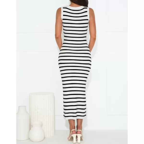 imageZESICA Womens Summer Square Neck Bodycon Midi Dresses 2024 Casual Sleeveless Ribbed Knit Striped Beach Vacation Long DressWhite