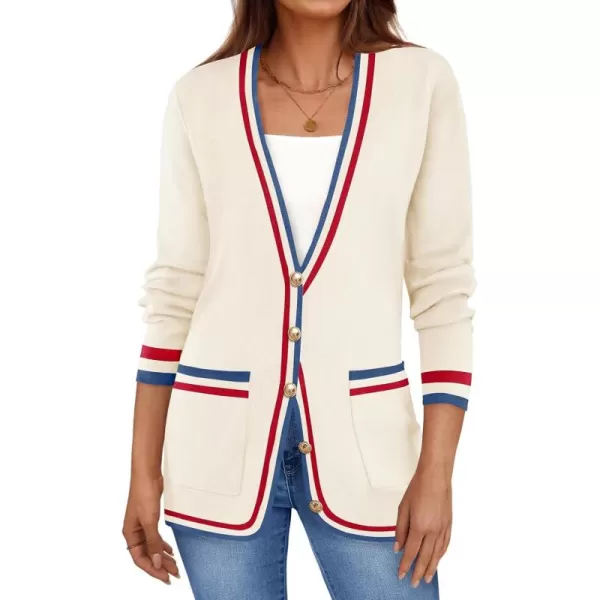imageZESICA Womens 2024 Color Block Cardigan Sweaters Long Sleeve Button Down Open Front Coatigan with PocketsApricot