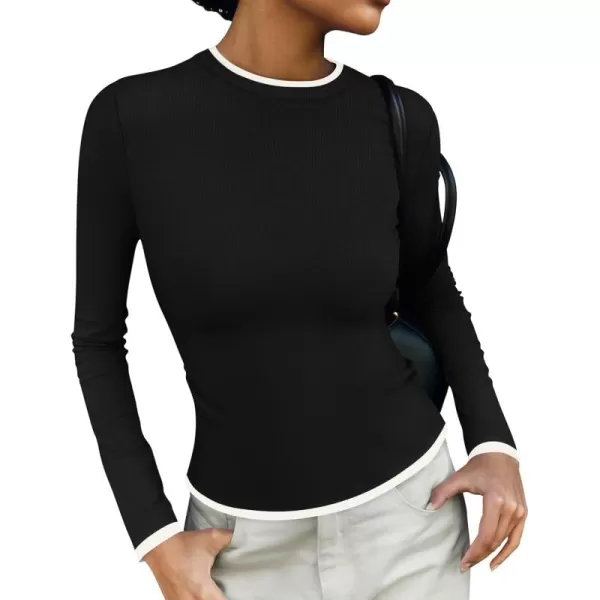 imageZESICA Womens Long Sleeve Crewneck Shirts 2024 Fall Knit Slim Fitted Casual Basic Tee Sweater TopsBlack