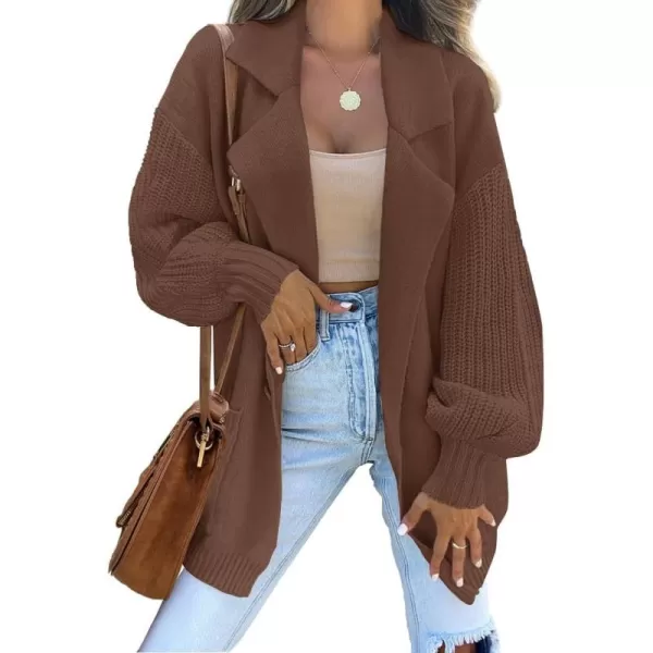 imageZESICA Womens Long Sleeve Open Front Lapel Oversized Knit Cardigan Sweater Coat Outerwear with Pockets