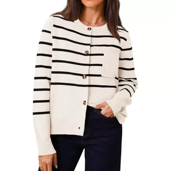 imageZESICA Womens Striped Cardigan Sweaters 2024 Fall Long Sleeve Open Front Button Down Knit Outerwear Coat Trendy ClothesApricot