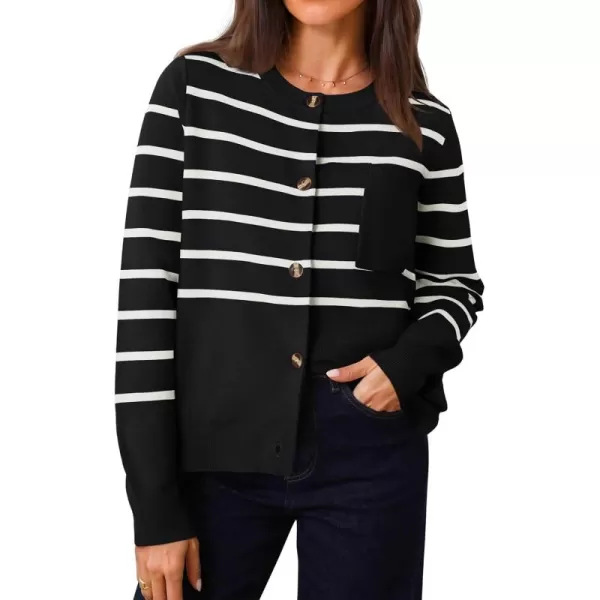 imageZESICA Womens Striped Cardigan Sweaters 2024 Fall Long Sleeve Open Front Button Down Knit Outerwear Coat Trendy ClothesBlack