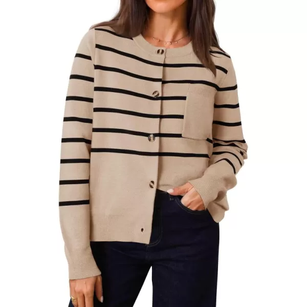 imageZESICA Womens Striped Cardigan Sweaters 2024 Fall Long Sleeve Open Front Button Down Knit Outerwear Coat Trendy ClothesOatmeal