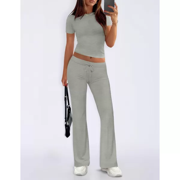 imageZESCA Womens 2 Piece Lounge Sets Casual Y2K Outfits Short Sleeve Crop Top Pants Comfy LoungewearGrey