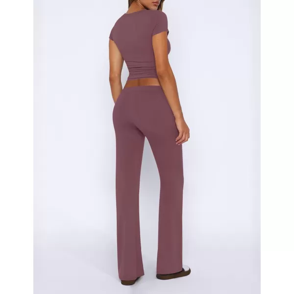 imageZESCA Womens 2 Piece Lounge Sets Casual Y2K Outfits Short Sleeve Crop Top Pants Comfy LoungewearPurple