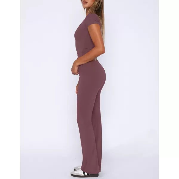 imageZESCA Womens 2 Piece Lounge Sets Casual Y2K Outfits Short Sleeve Crop Top Pants Comfy LoungewearPurple