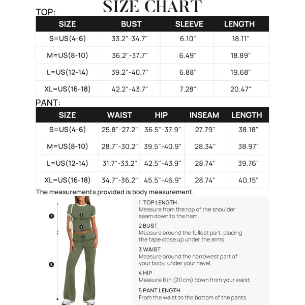 imageZESCA Womens 2 Piece Outfits Lounge Sets Causal Short Sleeve Knit Crop Top High Waist Flare Pants TracksuitsArmy Green