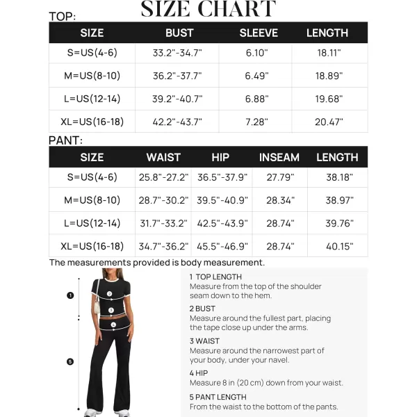 imageZESCA Womens 2 Piece Outfits Lounge Sets Causal Short Sleeve Knit Crop Top High Waist Flare Pants TracksuitsBlack