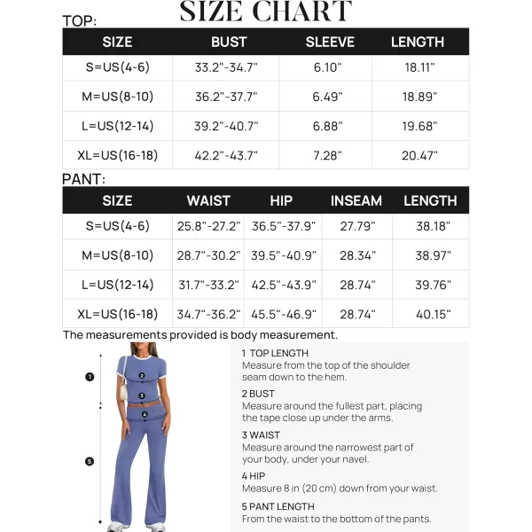 imageZESCA Womens 2 Piece Outfits Lounge Sets Causal Short Sleeve Knit Crop Top High Waist Flare Pants TracksuitsBlue