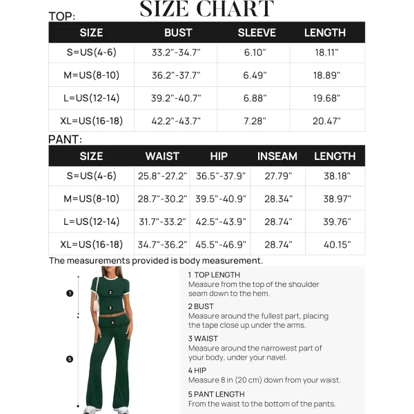 imageZESCA Womens 2 Piece Outfits Lounge Sets Causal Short Sleeve Knit Crop Top High Waist Flare Pants TracksuitsGreen