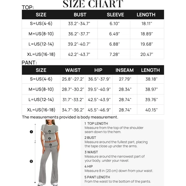 imageZESCA Womens 2 Piece Outfits Lounge Sets Causal Short Sleeve Knit Crop Top High Waist Flare Pants TracksuitsGrey