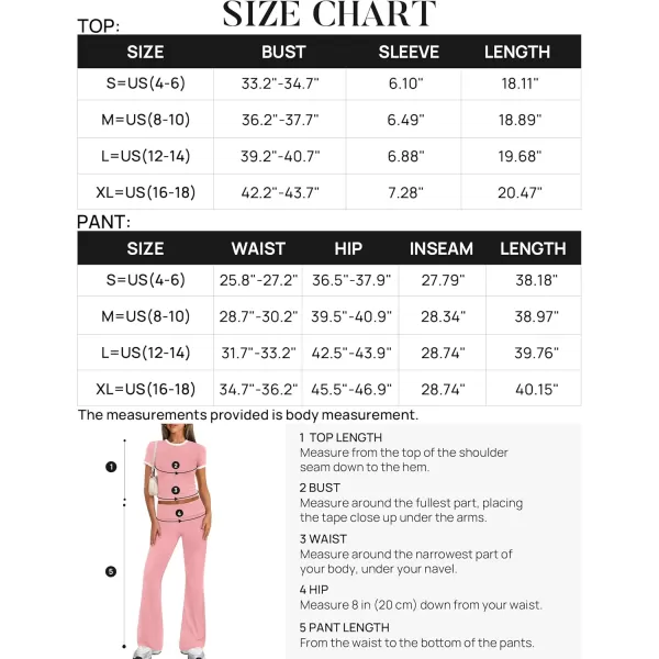 imageZESCA Womens 2 Piece Outfits Lounge Sets Causal Short Sleeve Knit Crop Top High Waist Flare Pants TracksuitsPink