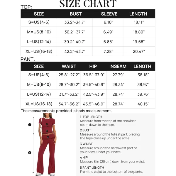 imageZESCA Womens 2 Piece Outfits Lounge Sets Causal Short Sleeve Knit Crop Top High Waist Flare Pants TracksuitsRed