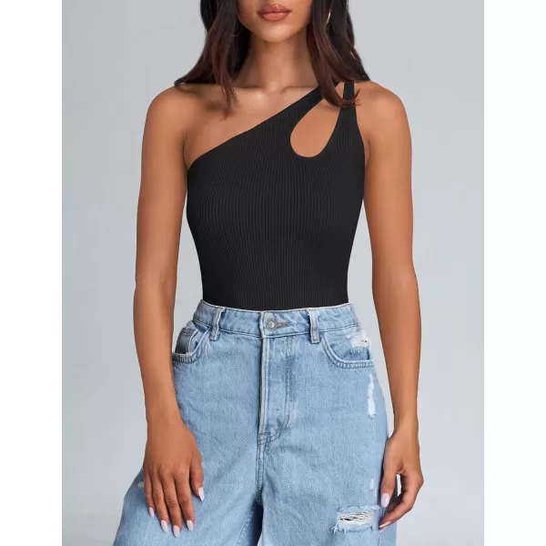 imageZESICA One Shoulder Tops for Women Sleeveless Summer Top Cut Out T Shirt Ribbed Knit Basic Tank Slim Fit 2024 Fashion