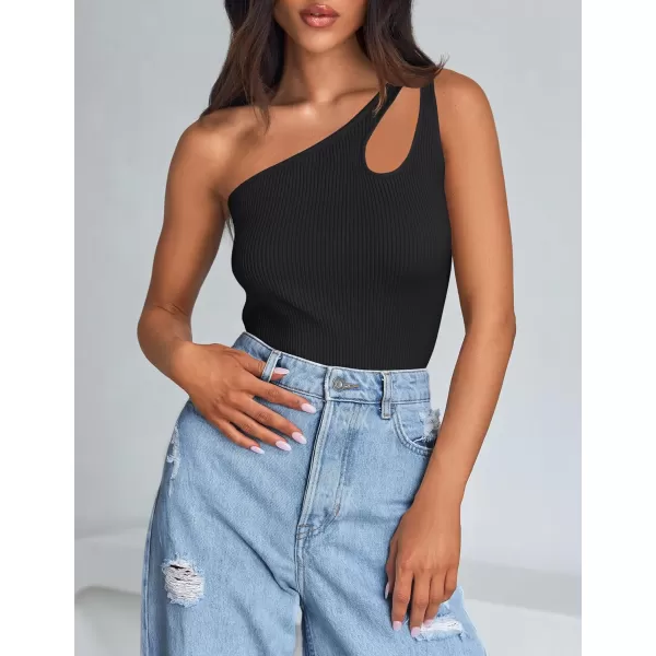 imageZESICA One Shoulder Tops for Women Sleeveless Summer Top Cut Out T Shirt Ribbed Knit Basic Tank Slim Fit 2024 Fashion