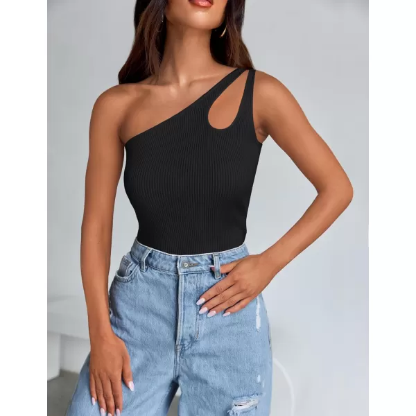 imageZESICA One Shoulder Tops for Women Sleeveless Summer Top Cut Out T Shirt Ribbed Knit Basic Tank Slim Fit 2024 Fashion