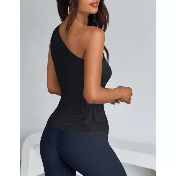 imageZESICA One Shoulder Tops for Women Sleeveless Summer Top Cut Out T Shirt Ribbed Knit Basic Tank Slim Fit 2024 Fashion