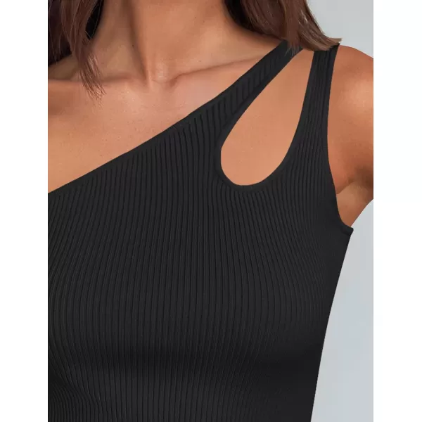 imageZESICA One Shoulder Tops for Women Sleeveless Summer Top Cut Out T Shirt Ribbed Knit Basic Tank Slim Fit 2024 Fashion