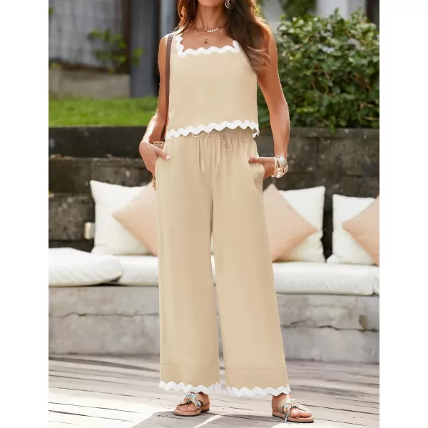 imageZESICA Summer 2 Piece Sets for Women Casual Tank Top and Wide Leg Pants Matching Lounge Pajama Sets Vacation Travel OutfitsApricot