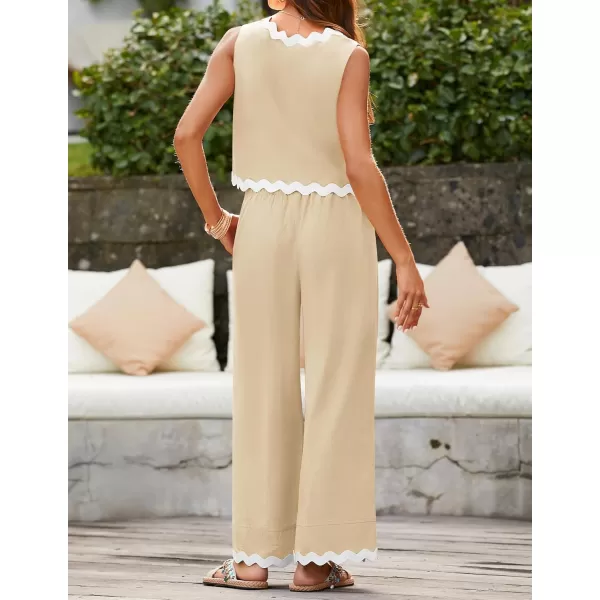 imageZESICA Summer 2 Piece Sets for Women Casual Tank Top and Wide Leg Pants Matching Lounge Pajama Sets Vacation Travel OutfitsApricot