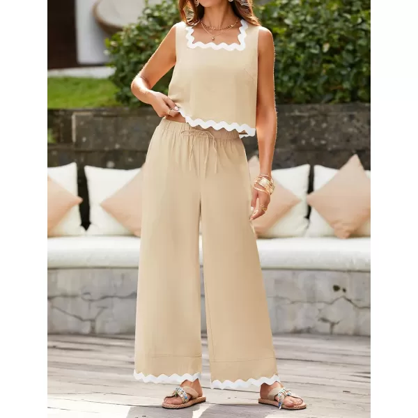 imageZESICA Summer 2 Piece Sets for Women Casual Tank Top and Wide Leg Pants Matching Lounge Pajama Sets Vacation Travel OutfitsApricot
